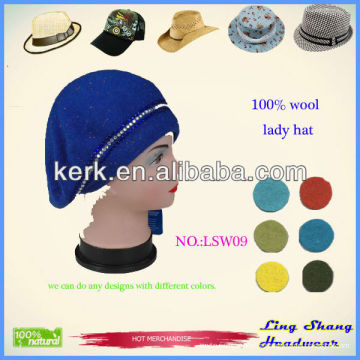 LSW09 usine de haute qualité 2015 nouvelle promotion 100% dames laine militaire béret bonnet chapeau